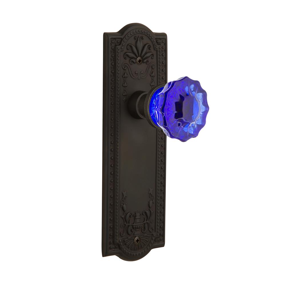Nostalgic Warehouse MEACRC Colored Crystal Meadows Plate Passage Crystal Cobalt Glass Door Knob in Oil-Rubbed Bronze